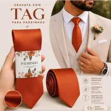 GRAVATA TERRACOTA COM TAG PARA PADRINHOS DE CASAMENTO GRAVATA SLIN