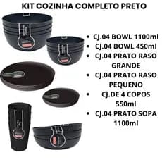 Kit Cozinha Completo Prato Bowl Sopa Copo Multiuso Plástico Boa Durabilidade Moderno Imperdível