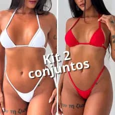 kit 2 biquínis feminino marquinha fita cortininha fio dental praia conjunto feminino