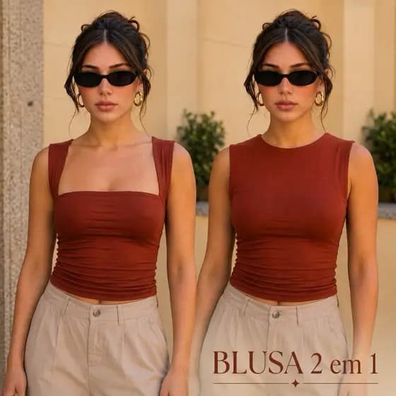 blusa regata feminina 2 em 1 decote quadrado estilosa básica elegante