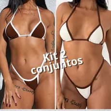 kit 2 biquíni conjunto fita cortininha fio dental bronze bicolor