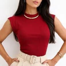 blusa feminina canelada muscle tee regata gola alta básica casual elegante