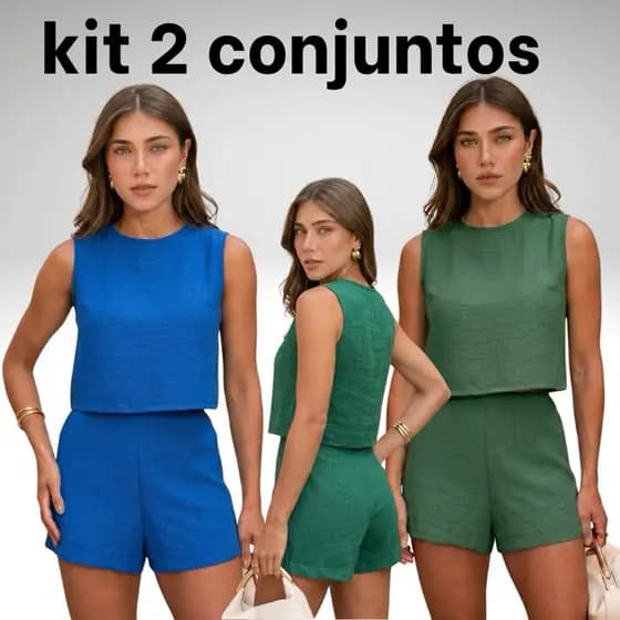kit 2 conjuntos blusa e short dunas soltinho básico verão