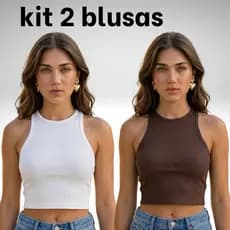 kit 2 regatas feminina canelado blusa básica confortável estilosa verãoa