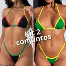 kit 2 biquíni fita cortininha fio dental Brasil copa reggae marquinha bronze