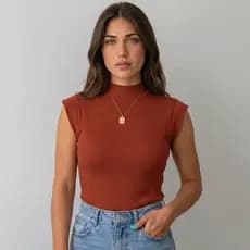blusa feminina regata canelado muscle tee básica elegante gola alta