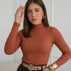 Blusa Feminina Canelada Gola Alta Manga Longa Básica Elegante estilosa frio inverno