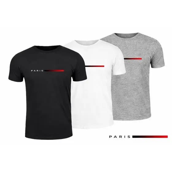Kit Camiseta 3 Masculina Paris 100% Algodão Varias Cores Lisa Gola Redonda Camisa Basica Casual