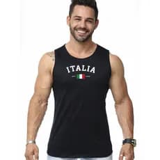 Regata Masculina Italia Copa Do Mundo 2026 Varias estampas Camisa Preta ou Branca 100% Algodão