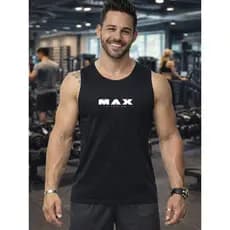 Regata Masculina Preta Branca Academia Max Titanium Suplemento Pre Treino Camiseta 100% Algodão