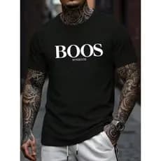 Camiseta Masculina Preta Estampada Bos Estilo e Conforto Camisa Justa ao Corpo