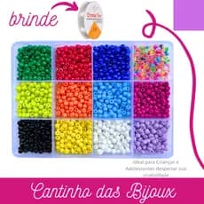 Kit Miçangas de vidro Completo colorido infantil entremeio pulseira colar aprox 1200 pçs + Silicone