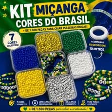 Kit Miçangas Brasil 1500 Peças + Fio Silicone 10m Pulseiras Copa do Mundo Hexa