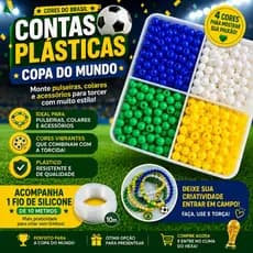 Kit Miçangas do Brasil Copa do Mundo Hexa Bolinhas 6mm + Fio de Silicone