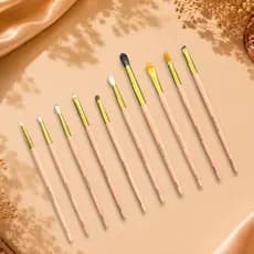 Kit 10 Pincéis Maquiagem Profissional Makeia Olhos Pele Esfumado Delineado Cerdas Macias