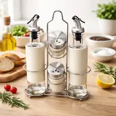 Kit 5 Peças Galheteiros Saleiros Vidro Com Suporte - Malone – Elegância e Praticidade na Sua Mesa
