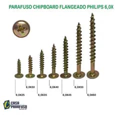 PARAFUSO CHIPBOARD FLANGEADA 6,0X MM - - MARCENARIA, MDF, MDP, COMPENSADOS, BUCHAS - 50 UNIDADES