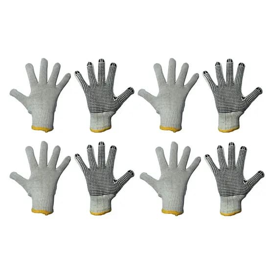 4 Pares de Luvas De Malha Algodão Tricotada Pigmentada Branca/Preta Epi Multiuso jardinagem Tamanho único