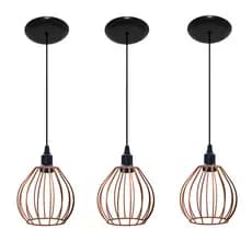 Kit com 03 Luminárias Pendentes Aramado modelo Balãozinho - Cores Cobre, Preto, Vermelho e Amarelo
