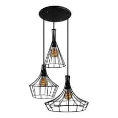 Trio com 3 Lustres luminaria Pendente Modelo Aramado Preto ou Cobre