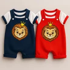 Kit 2 pçs Conjunto Jardineira de Bebê Menino Com Camiseta Com Tema de Leão RN Recém Nascido