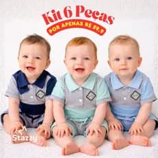 Kit 6 pçs Conjunto bebê Menino Mauricinho com 3 camiseta polo e 3 shorts Recém Nascido até 6 meses