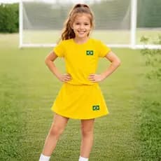 Conjunto infantil do Brasil Copa Blusa + Short Saia Juvenil Seleção Liso e Canelado