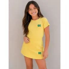 Conjunto infantil do Brasil Canelado Copa Blusa + Short Saia e Juvenil seleção Linha Premium