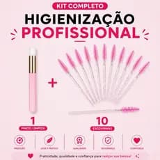 Kit Higienização Cílios Profissional Pincel de Limpeza + 10 Escovinhas Lash Designer Use Naton
