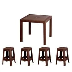 Mesa com 4 Banquetas Rattan Resistente Área Externa Piscina Praia Bar Decoração