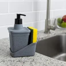 Porta Esponja de Pia Cozinha com Porta Detergente Rattan 600ml Organizador