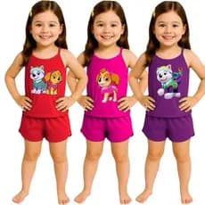 Pijama Infantil Feminino Curto Baby Doll Short Doll Alcinha Patrulha Canina Verão