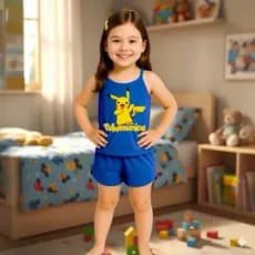 Pijama Infantil Feminino Curto Baby Doll Short Doll Alcinha Verão Pokémon Pikachu