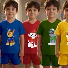 Conjunto Infantil Curto Menino Camiseta Manga Curta + Short - Pijama ou Dia a Dia Confortável Personagem Patrulha Canina