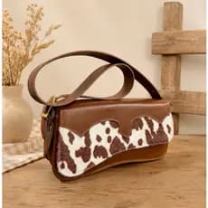 Bolsa de Ombro Baguete Pronta Entrega Estampa de Vaquinha Moda Country
