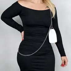 Bolsa Crossbody Alça de Corrente Transpassada Dupla Estilosa Prática