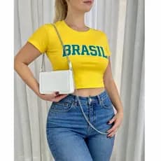 Bolsa Feminina Crossbody com Alça de Corrente Transpassada de Zíper Envio Imediato