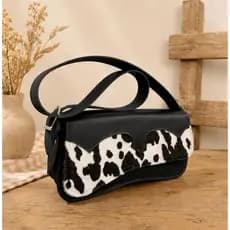 Bolsa Country Baguete de Ombro Feminina Estampa de Vaquinha Festa Peão