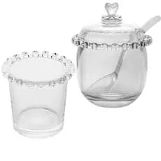 Kit Açucareiro e Colher de Vidro + Porta Talher Coração Lyor