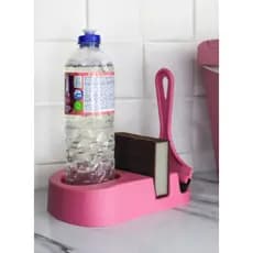 Porta Detergente Esponja + Rodinho Rosa Elegance