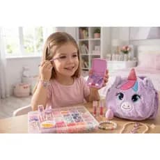 Kit Maquiagem Bolsa Unicórnio Pincéis Estojo Infantil Feminino Criança Sombra Batom Gatinho
