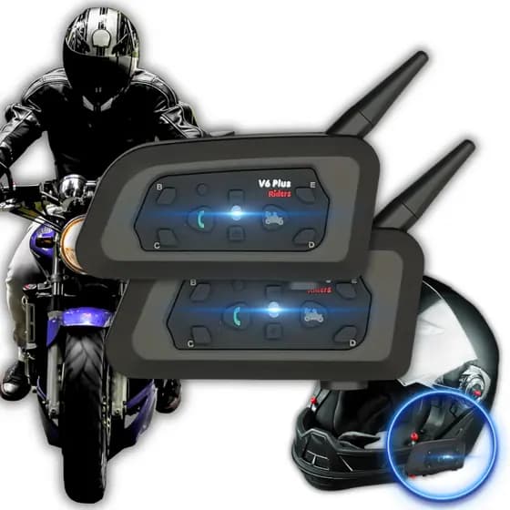 Intercomunicador Capacete De Moto V6 Plus Bluetooth Com Fone e Microfone 2 Unidades