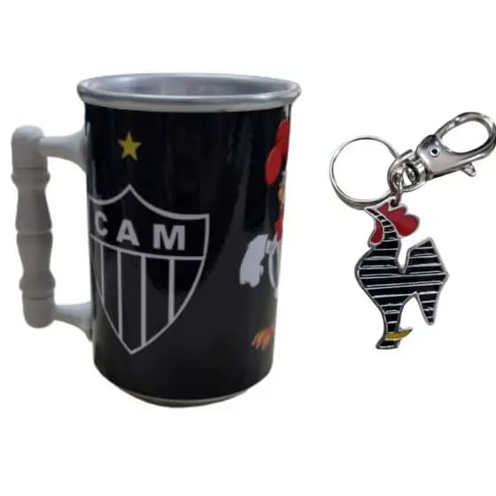 Caneca Térmica alumínio Atlético Galo Doido250ML Com Chaveiro do Galo - PRONTA ENTREGA