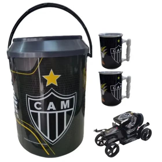 Cooler Térmico Caixa Térmica Atlético-MG Mais 2 Copos Térmicos Carrinho De Metal