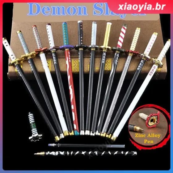 Caneta gel série demon slayer, 20cm, kimetsu no yaiba tanjirou, recarga preta, adereço para cosplay, caixa de presente de estudante, pacote de caneta de assinatura xiaoyia