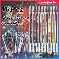 10 peças 0,5 mm gel caneta agulha recarga anime demon slayer recarga tinta preta rengoku kyoujurou papelaria (sem caneta) xiaoyia