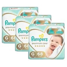 Kit Fralda Pampers Premium Care Jumbo Tamanho G com 204 unidades
