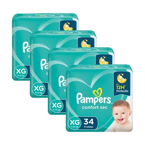 Kit Fralda Pampers Confort Sec Tamanho XG com 136 unidades
