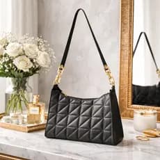 Bolsa Feminina Baguete Alça Ombro com Corrente Dourada Moderna Fashion Tendência