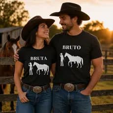 Camiseta Casal Unissex Bruta e Bruto Western Country Cowgirl Cowboy Agro Festa De Peão Namorados